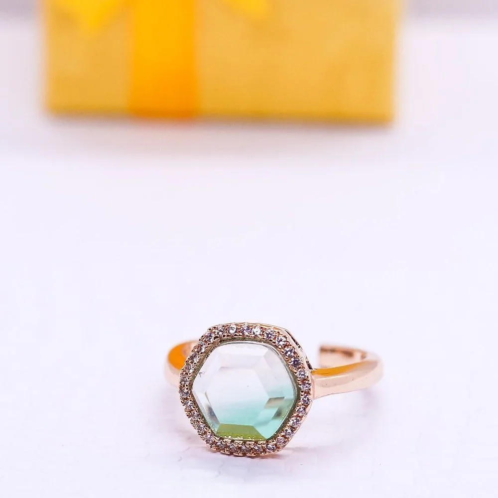 Adjustable Gold Plated Hexagon Green Stone Ring